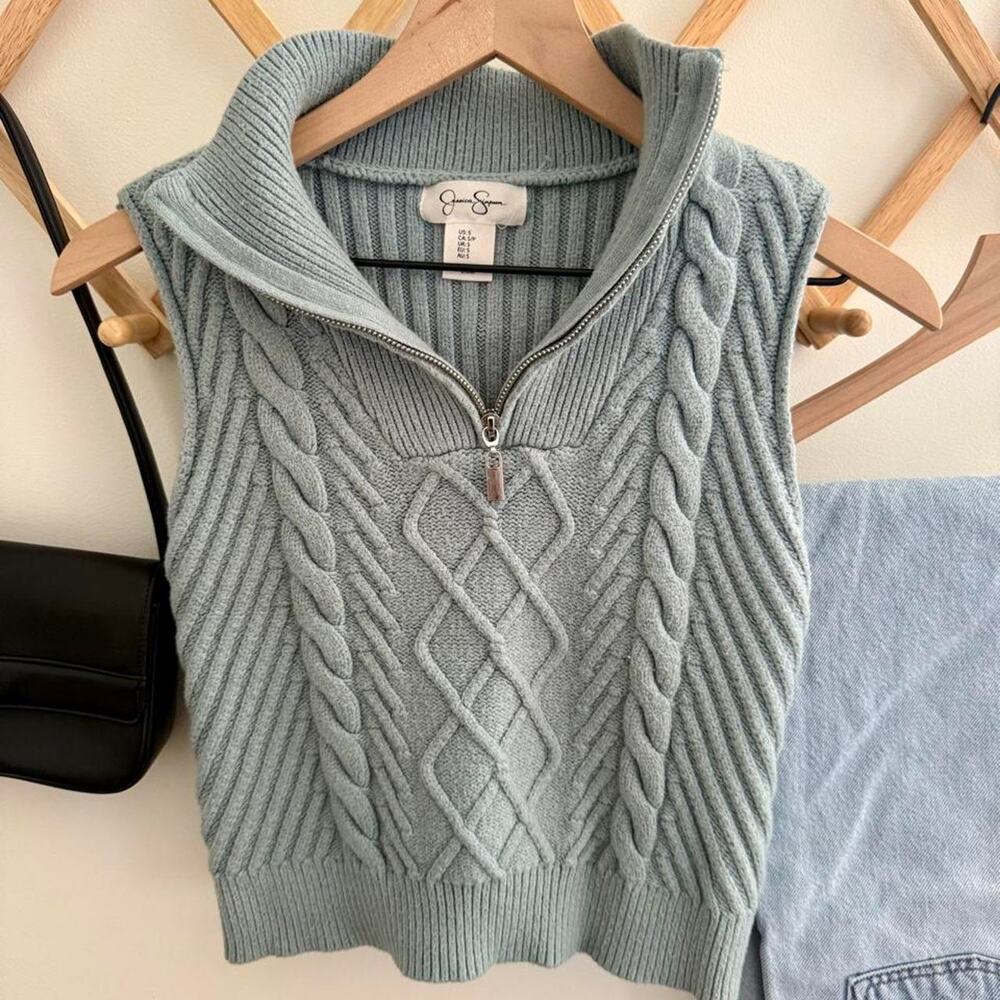 Jessica Simpson cable knit quarter zip sweater vest